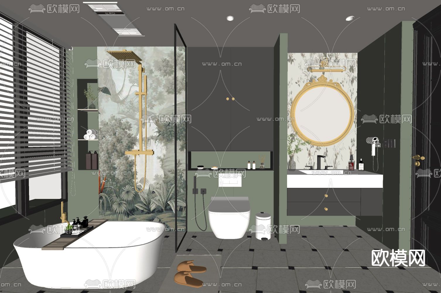 法式卫生间su模型下载（渲染图1）