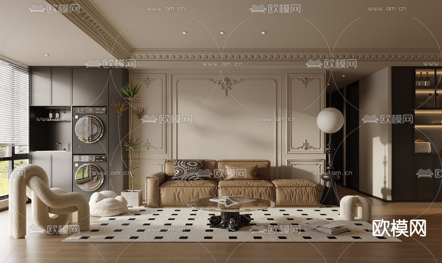 法式客厅3d模型下载