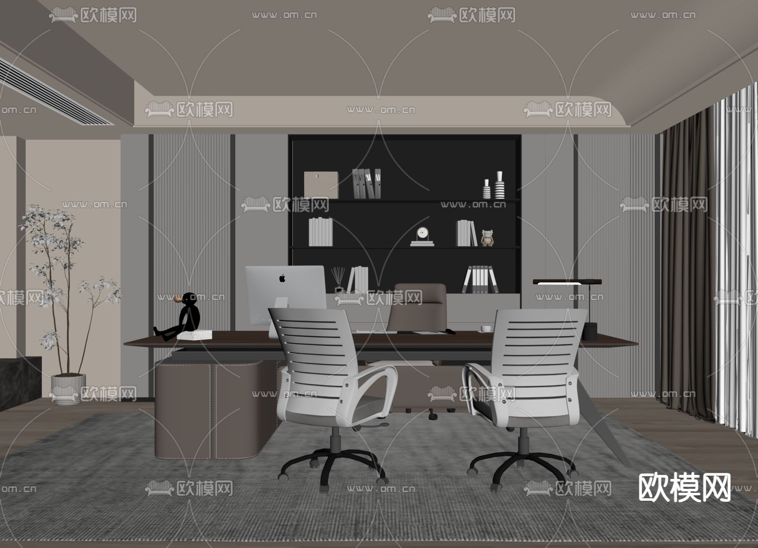现代经理办公室su模型下载（渲染图1）