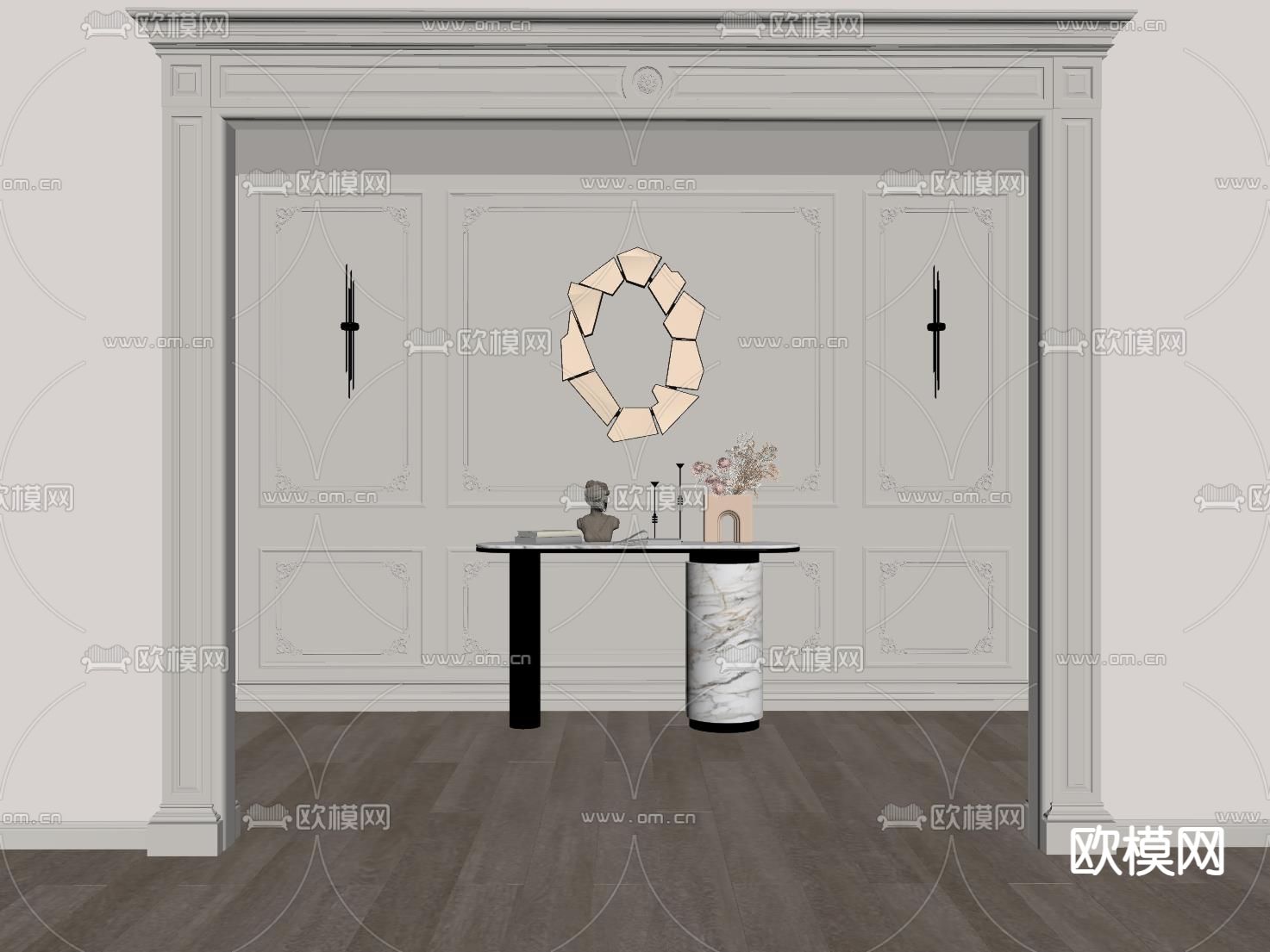 法式垭口门套 端景柜su模型下载（渲染图1）