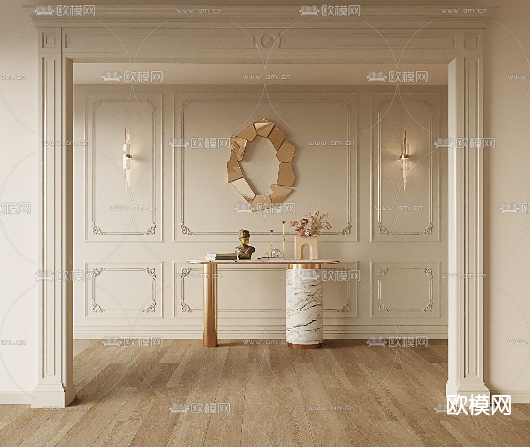 法式垭口门套 端景柜su模型下载（渲染图2）