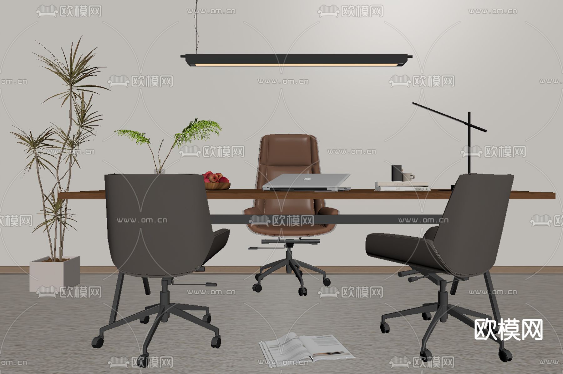 现代办公桌椅su模型下载（渲染图2）