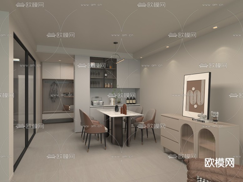现代客餐厅免费3d模型下载_ID15097926_3dmax免费模型-欧模网