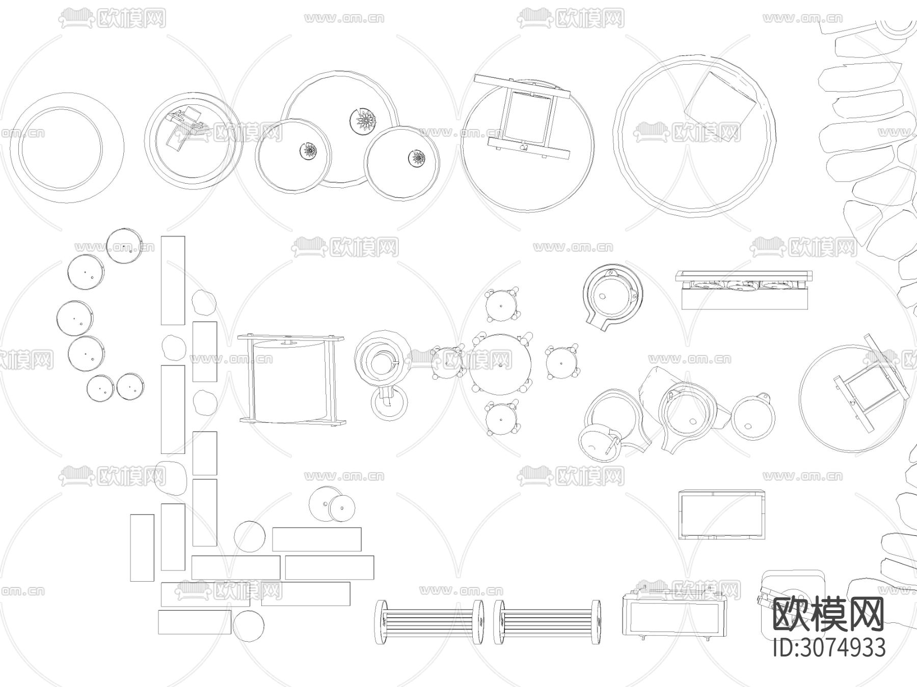 乡村石磨盘碾子民俗小品cad图库下载（渲染图5）