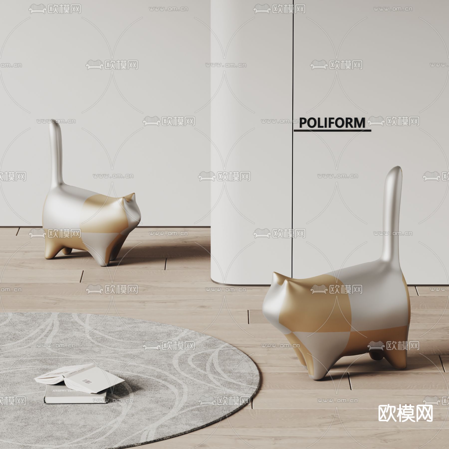 poliform 猫咪雕塑 艺术摆件3d模型下载