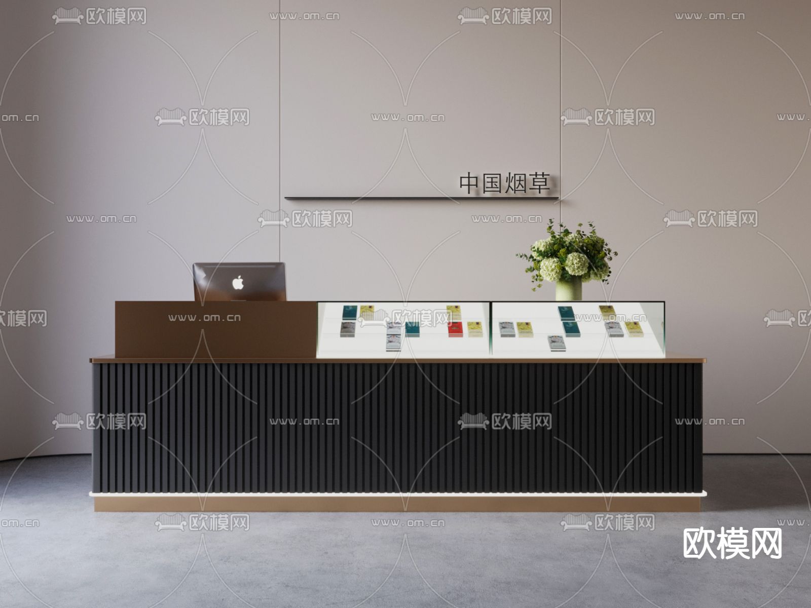 香烟专卖店收银台 接待台su模型下载（渲染图2）