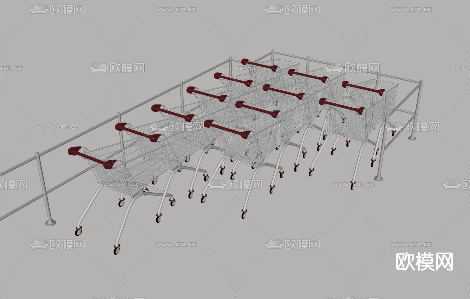 推车 手推车 超市购物车su模型下载（渲染图1）