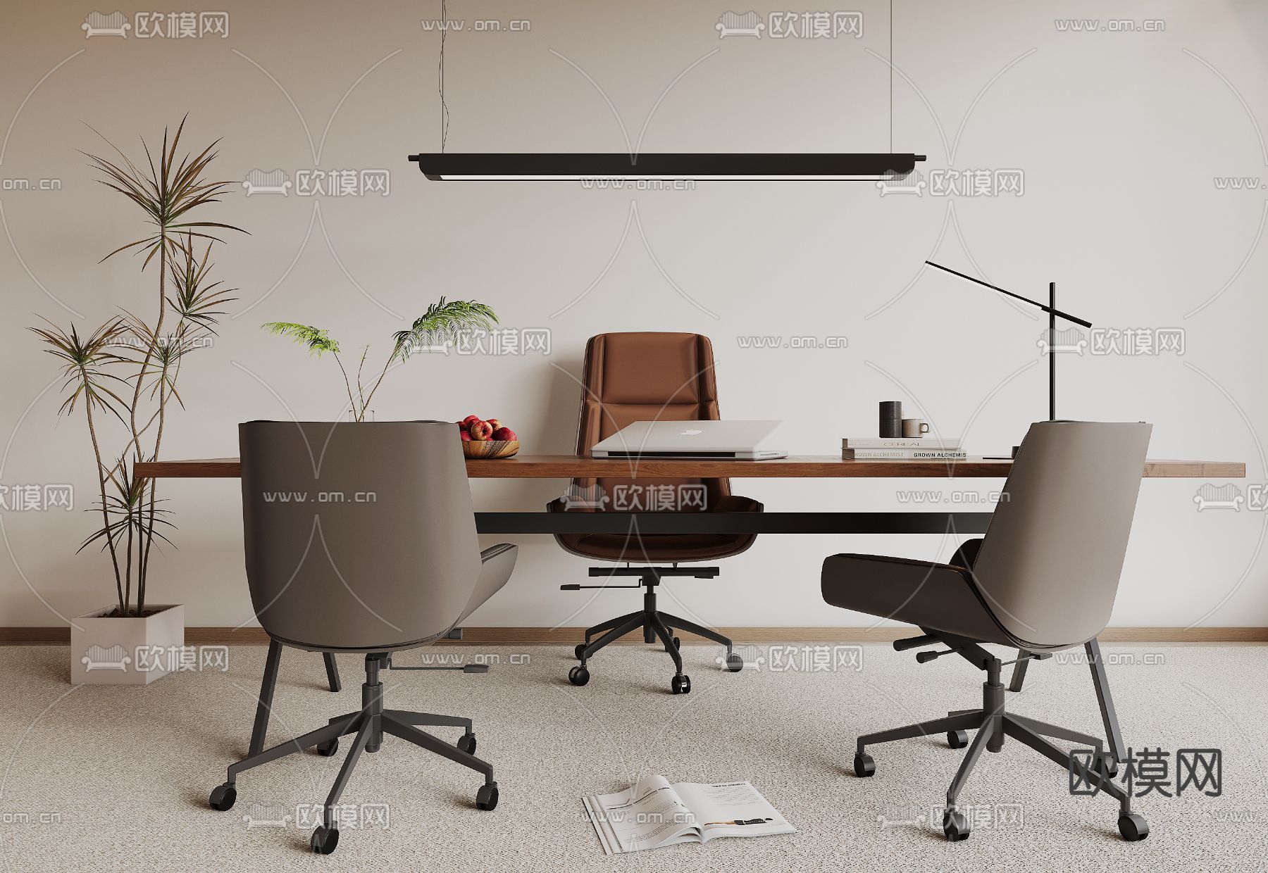 现代办公桌椅su模型下载（渲染图3）