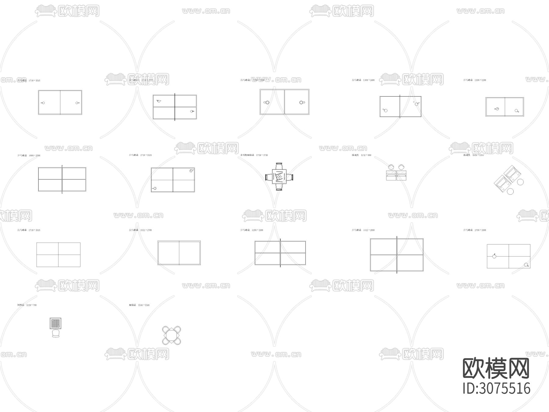 现代兵乓球桌 球台 棋牌桌椅 麻将桌椅cad图库下载