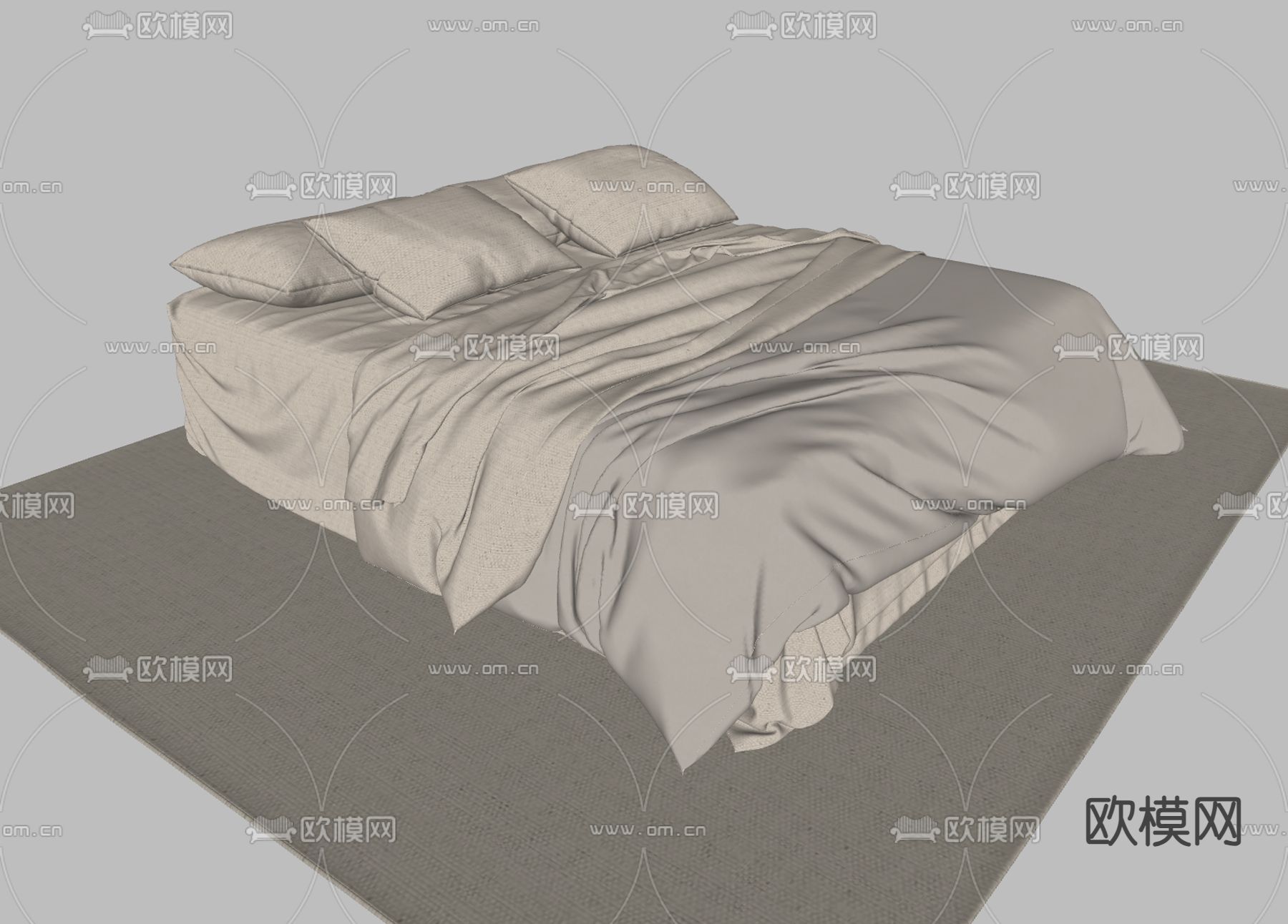 现代双人床su模型下载（渲染图1）