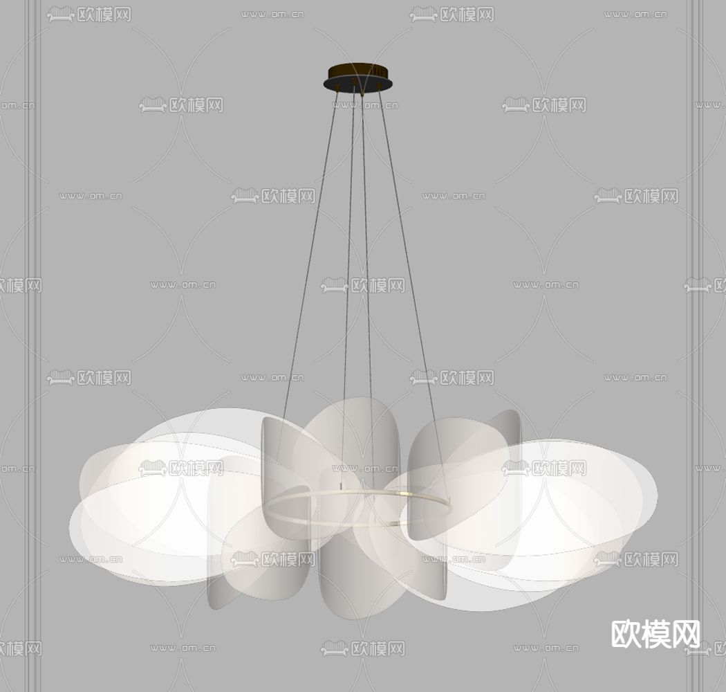 奶油风花瓣吊灯su模型下载（渲染图1）