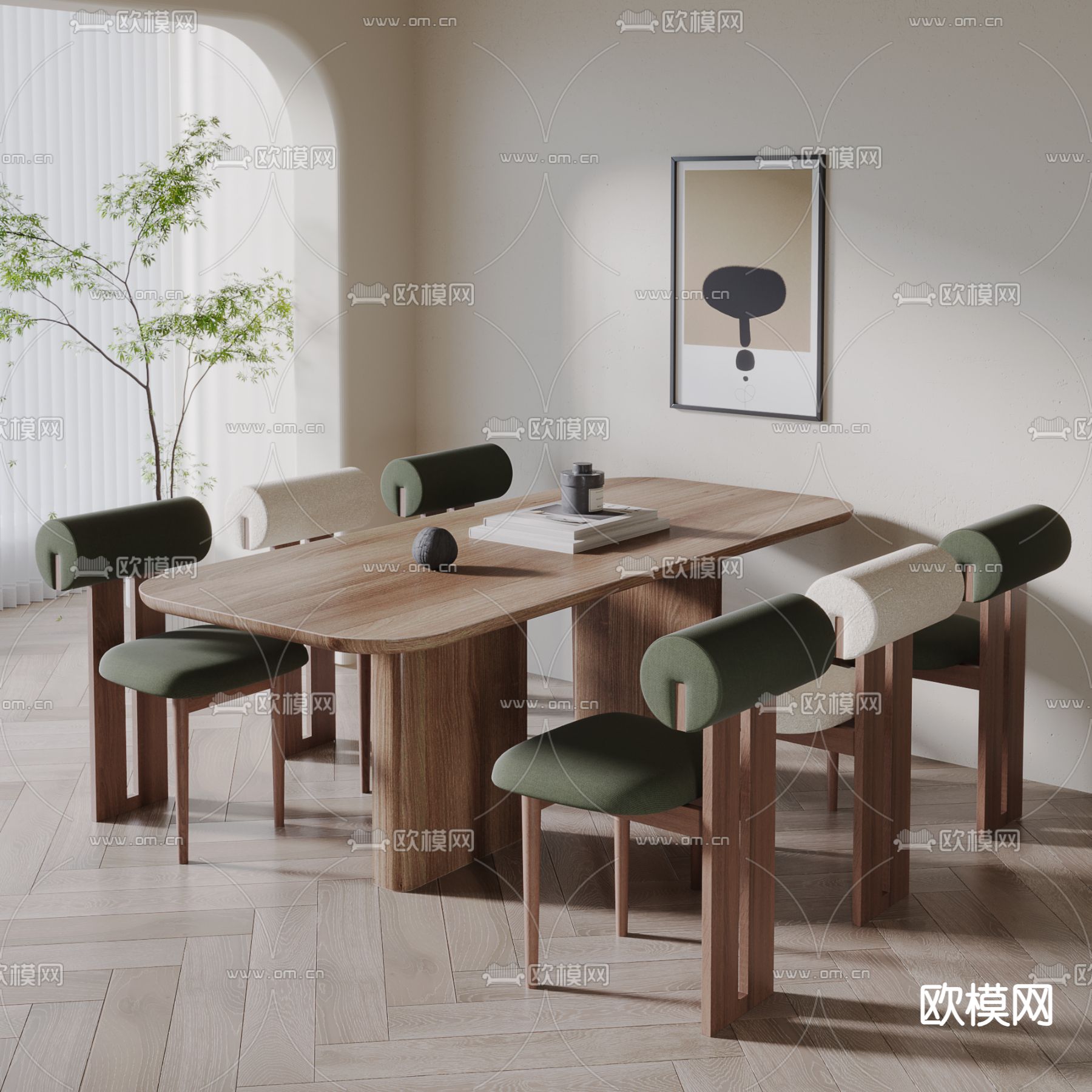 北欧餐桌椅 原木餐桌3d模型下载