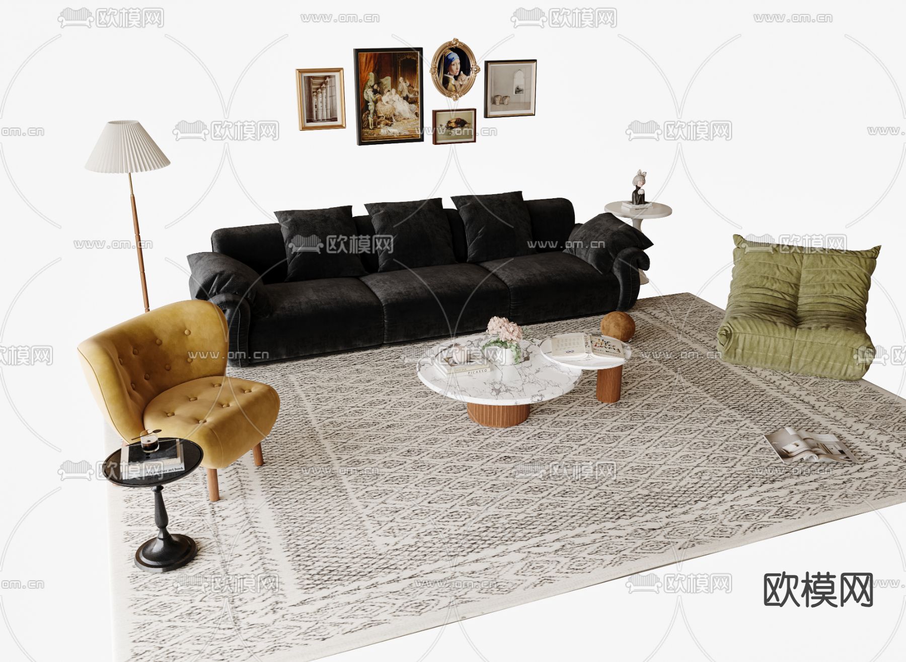 法式组合沙发su模型下载（渲染图2）