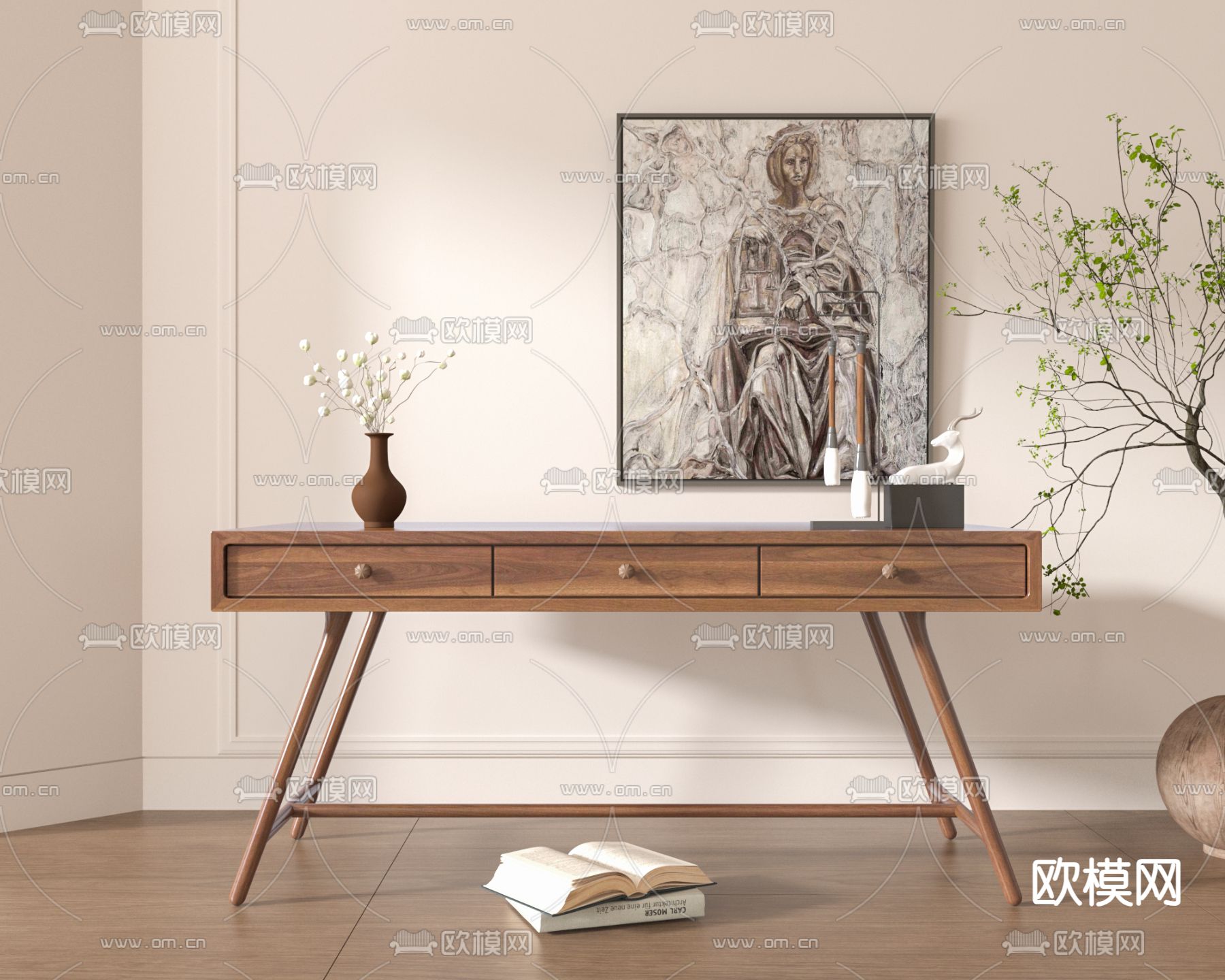 现代玄关柜su模型下载（渲染图2）