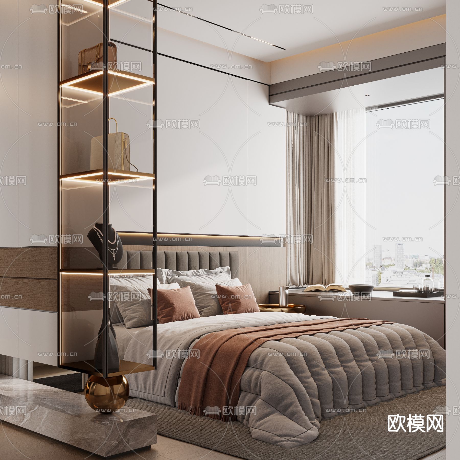 轻奢卧室 主卧 主人房3d模型下载（渲染图3）
