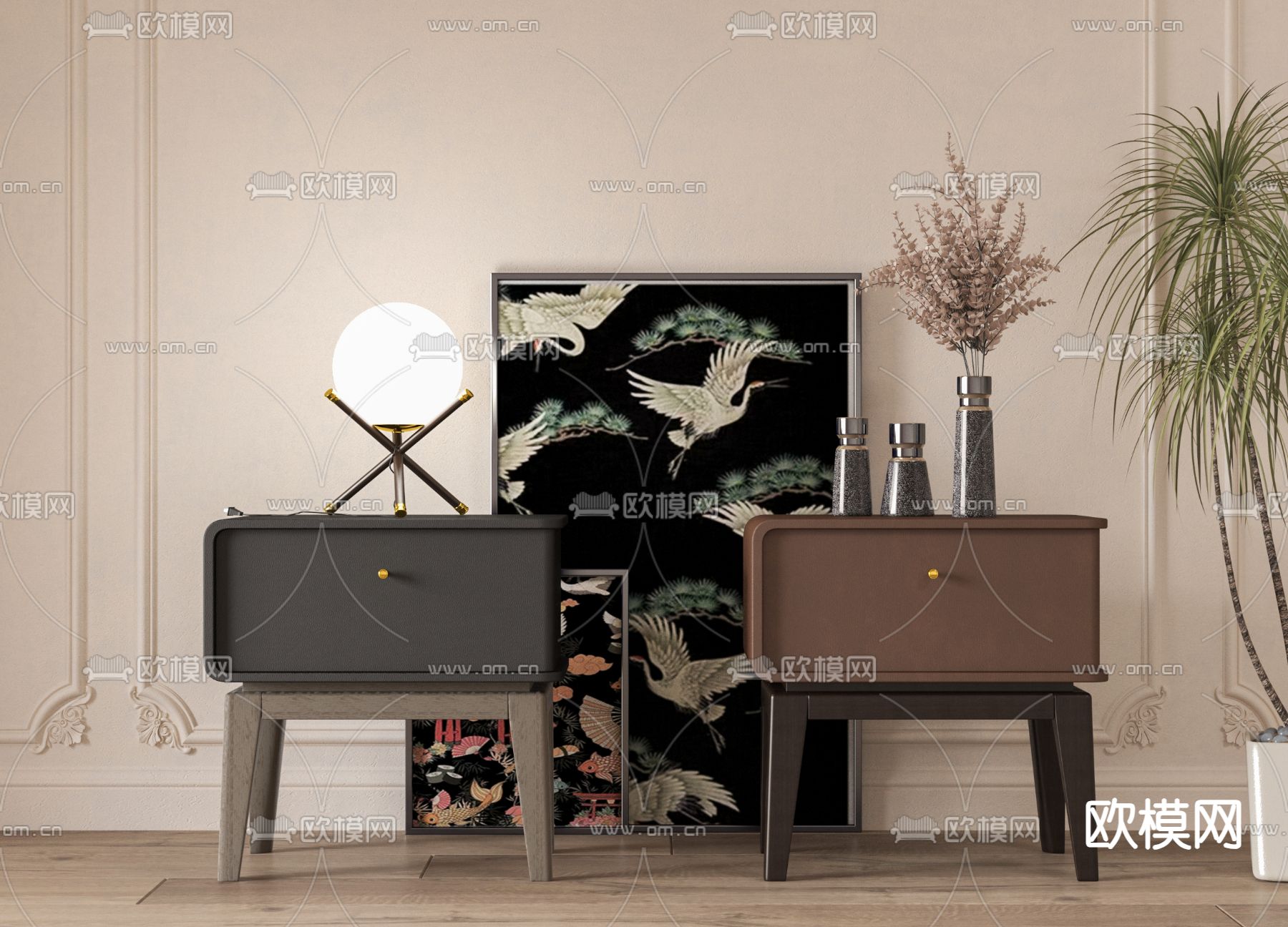 美式床头柜su模型下载（渲染图2）