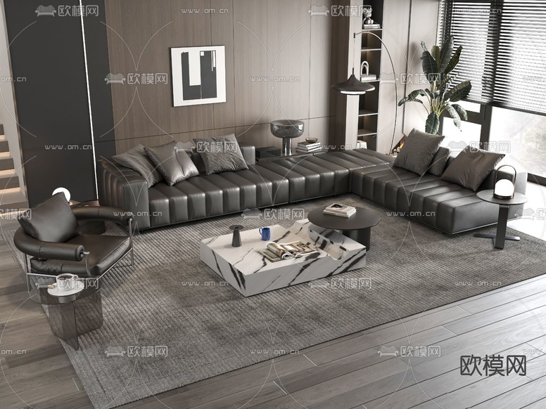 Minotti 高级灰组合沙发 转角沙发3d模型下载