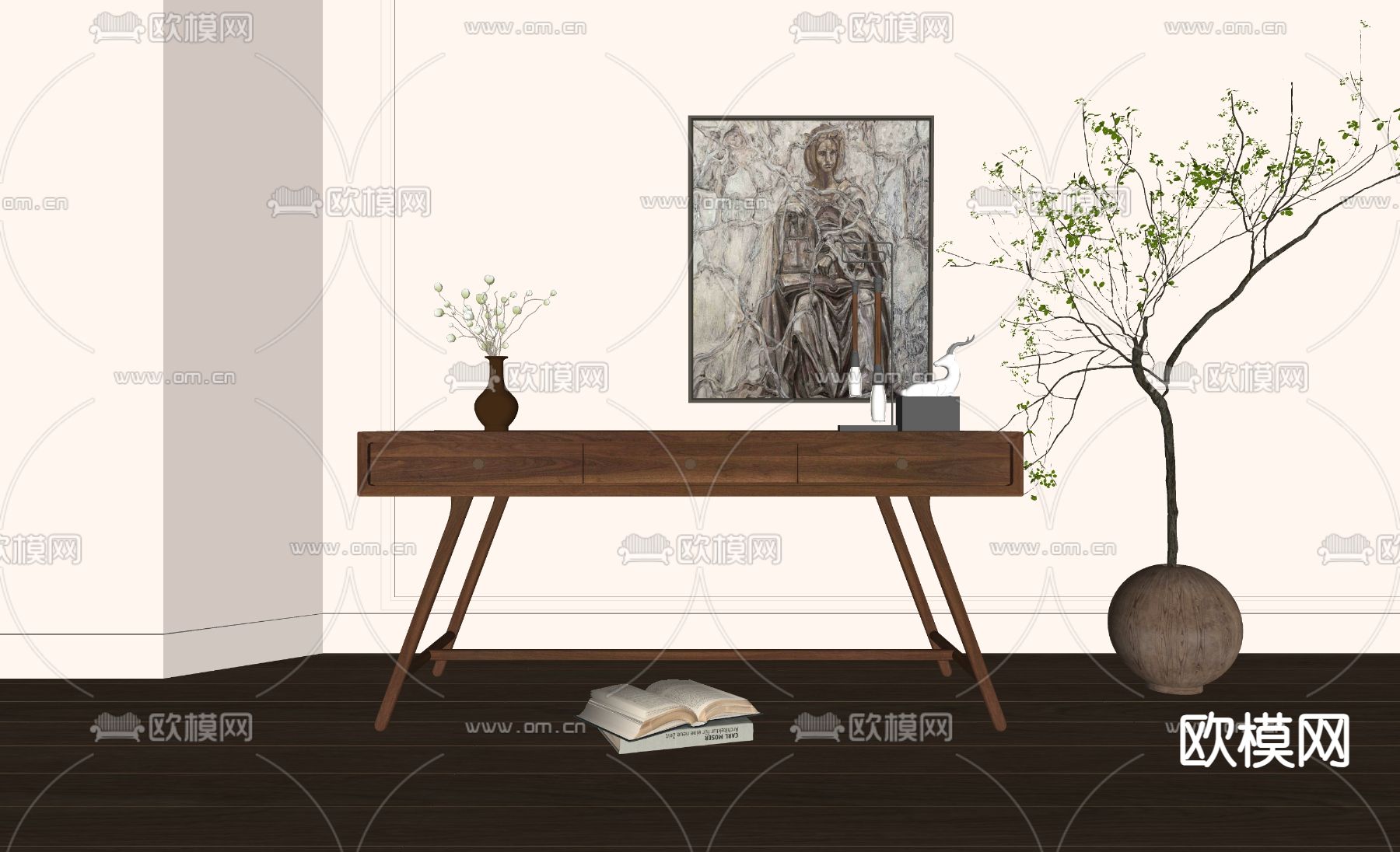 现代玄关柜su模型下载（渲染图1）