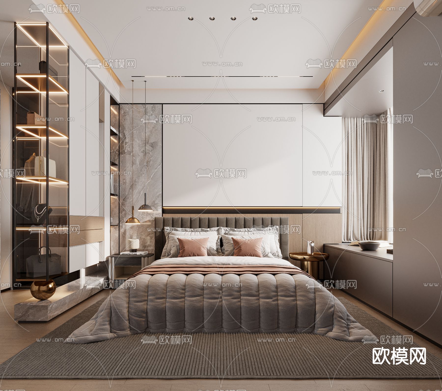 轻奢卧室 主卧 主人房3d模型下载（渲染图1）