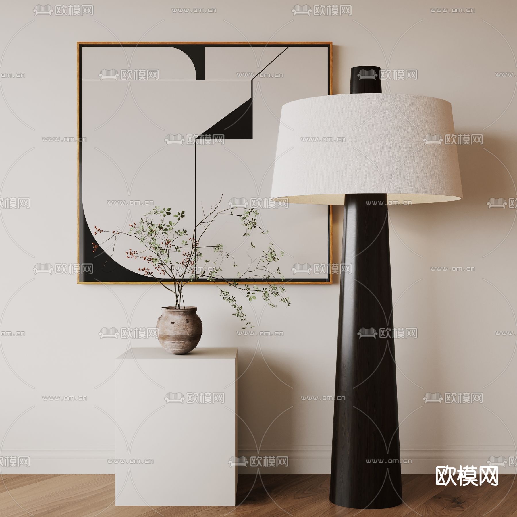 现代落地灯su模型下载（渲染图2）