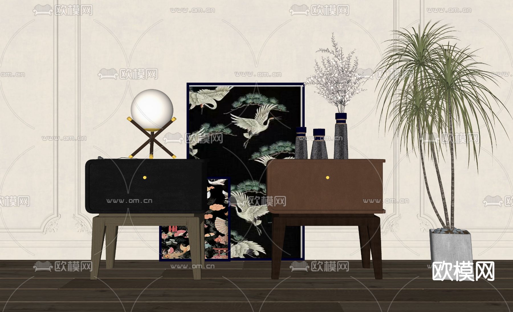 美式床头柜su模型下载（渲染图1）