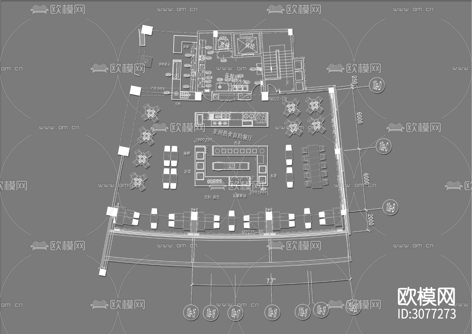 300㎡自助餐厅cad平面图下载