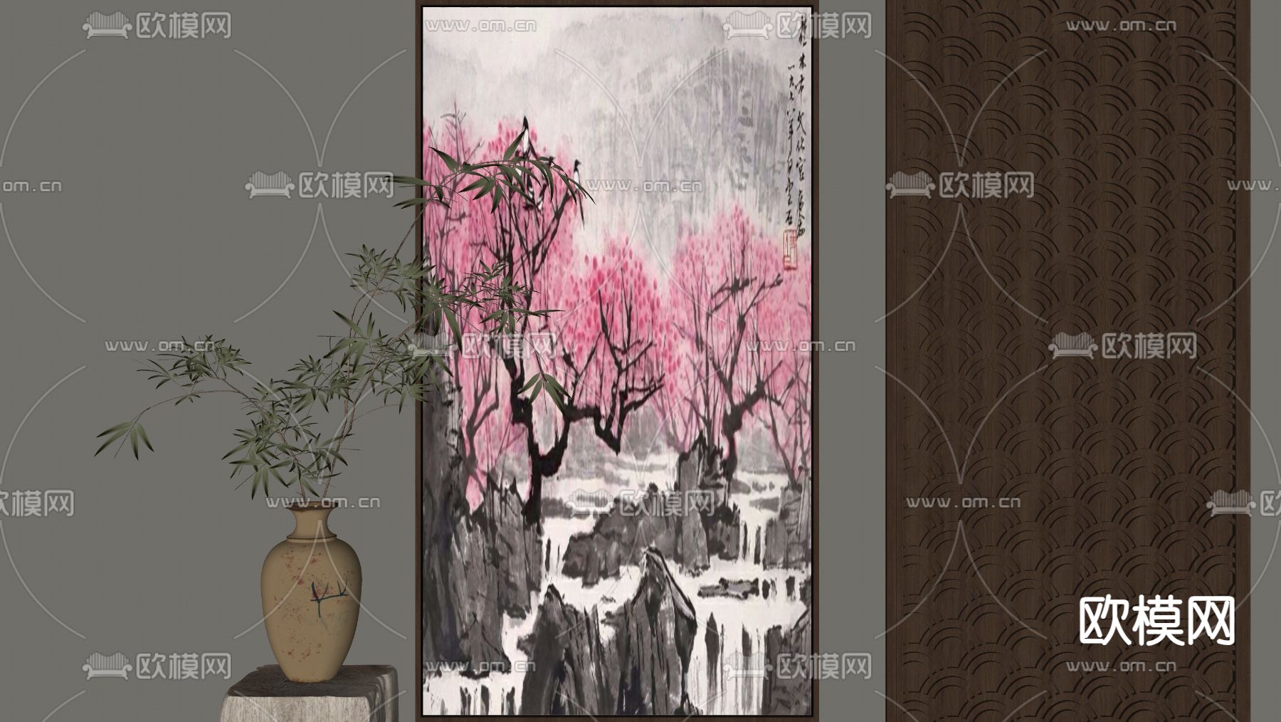 新中式装饰画su模型下载（渲染图1）