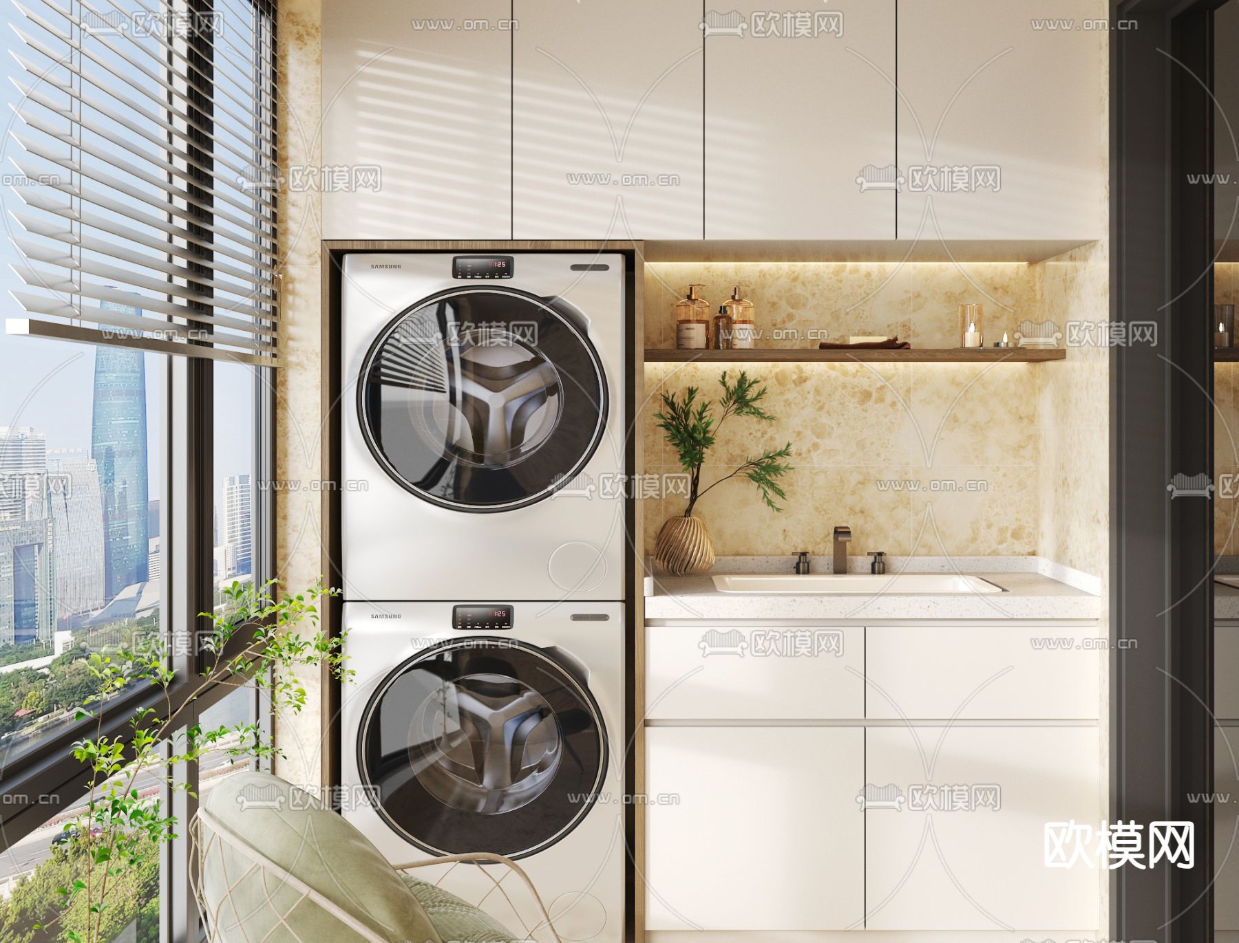 现代阳台柜 洗衣机柜3d模型下载