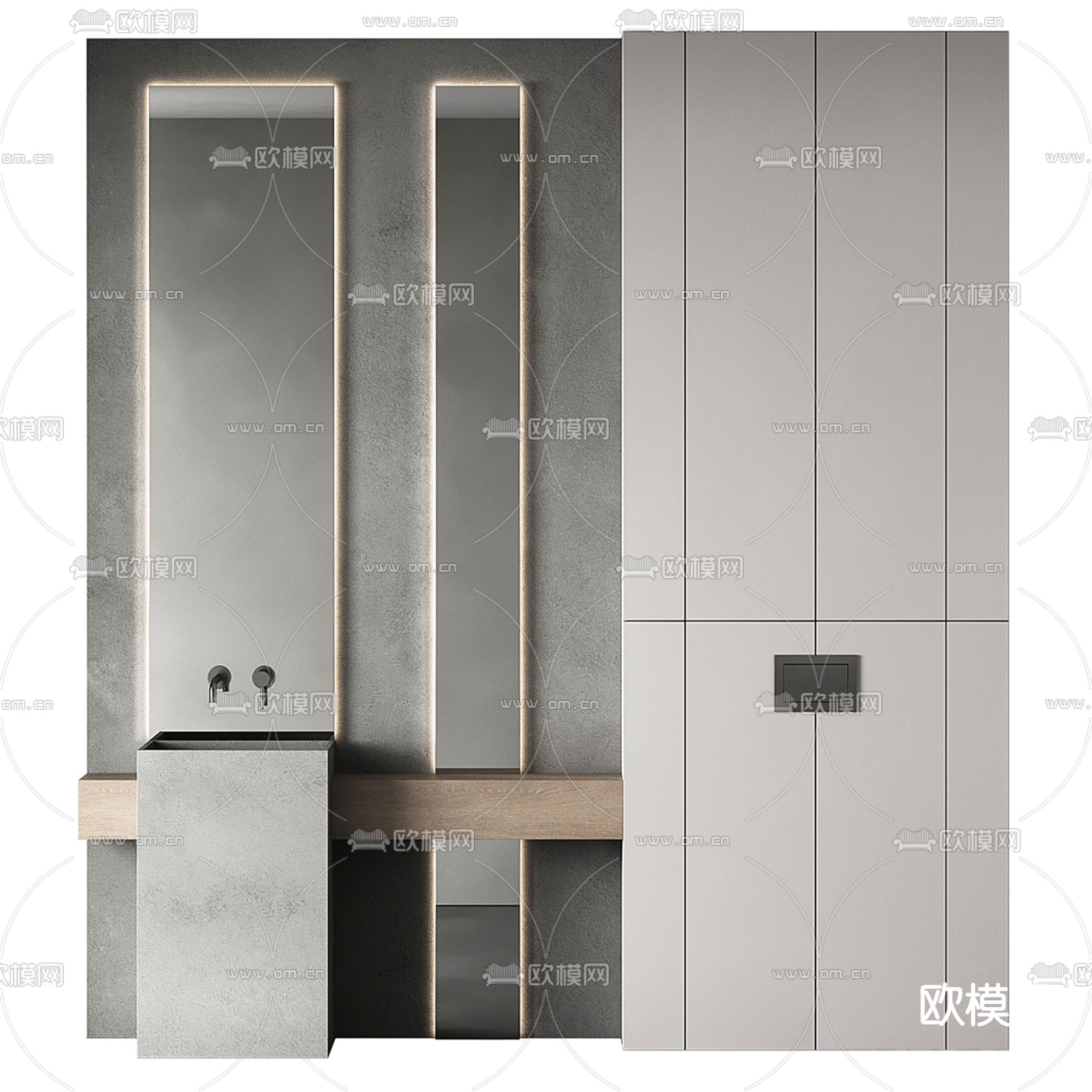 高级灰浴室柜 洗手台 洗手盆3d模型下载