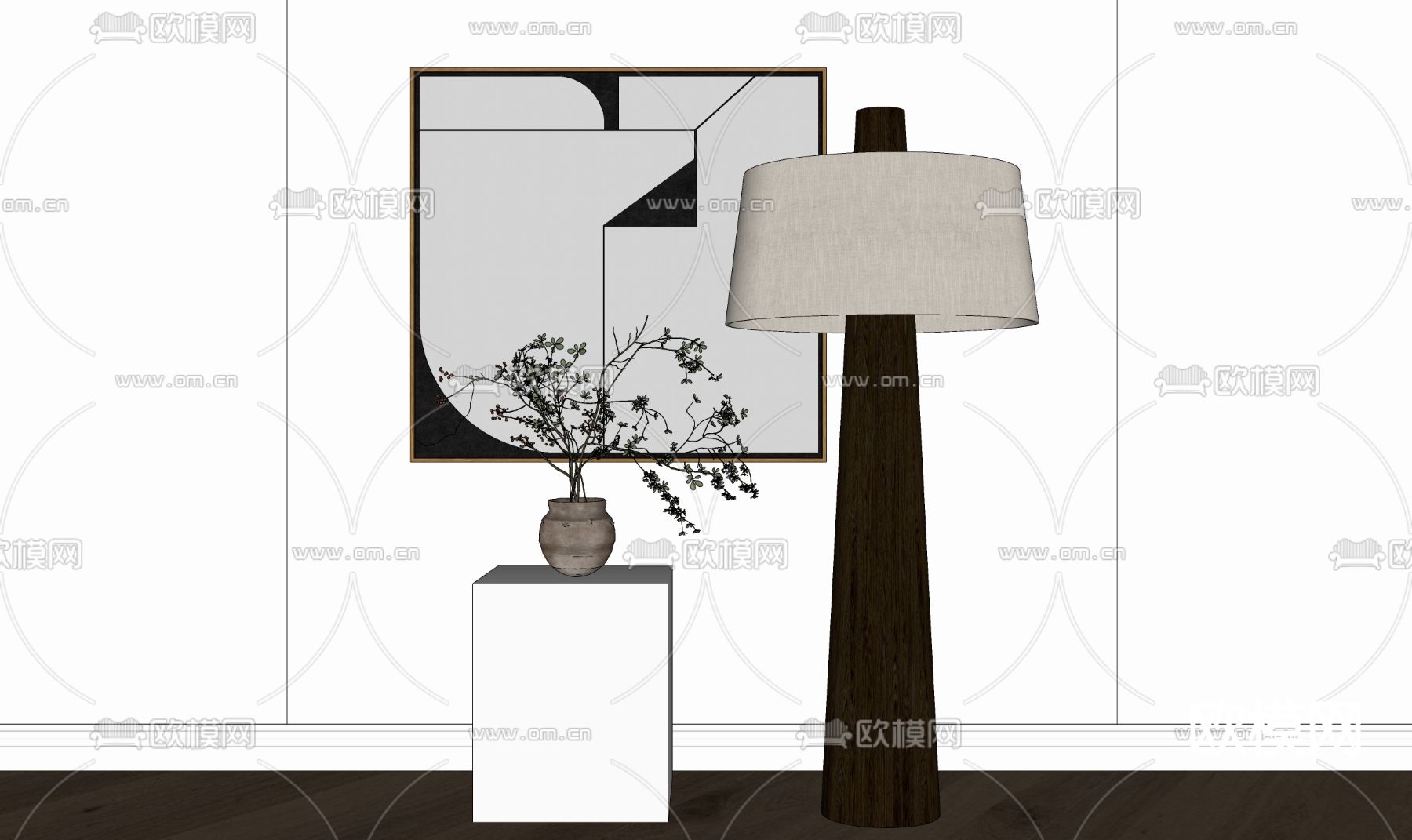 现代落地灯su模型下载（渲染图1）