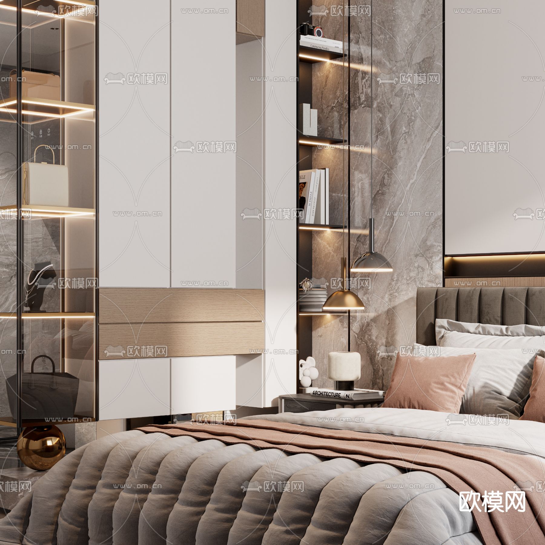 轻奢卧室 主卧 主人房3d模型下载（渲染图2）
