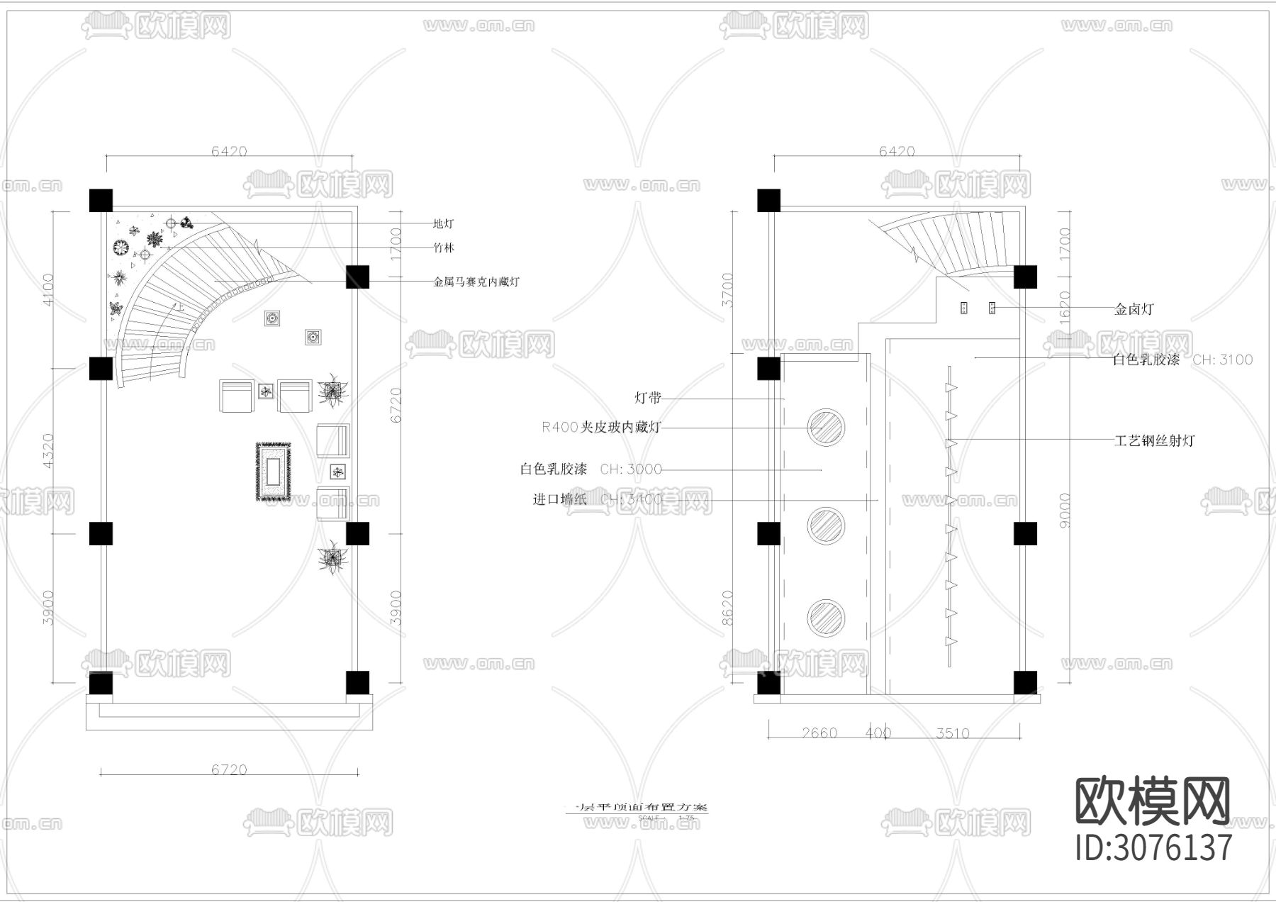 1850㎡餐厅cad平面图下载（渲染图3）