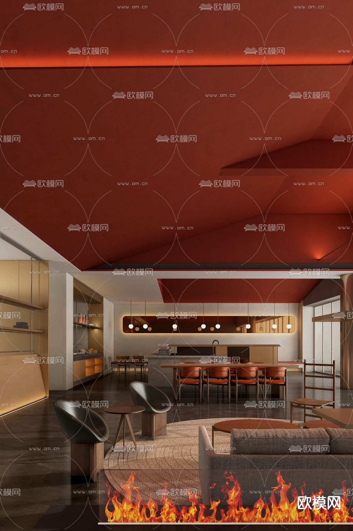 万境设计 酒店大堂吧su模型下载