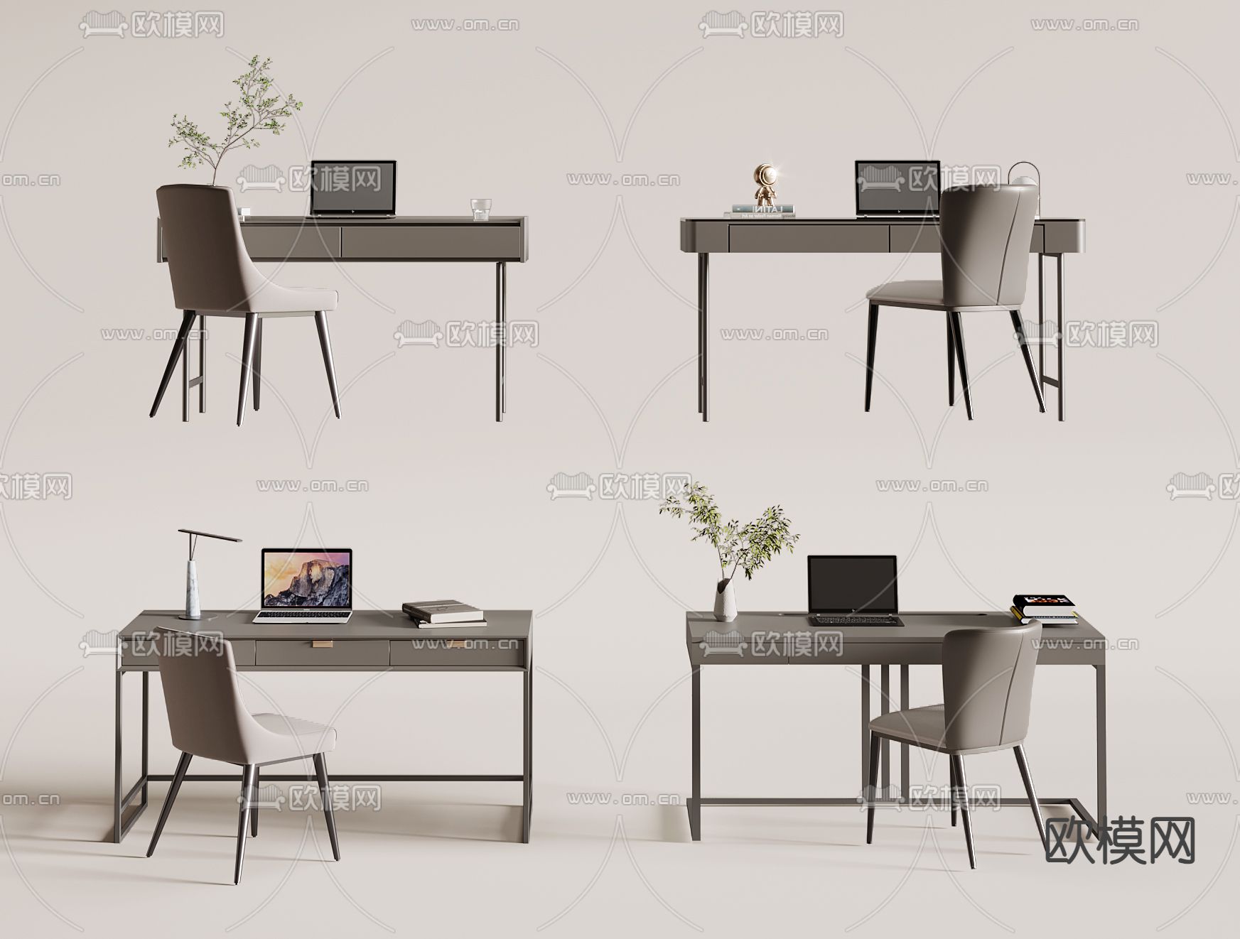 高级灰书桌 写字台 电脑桌3d模型下载