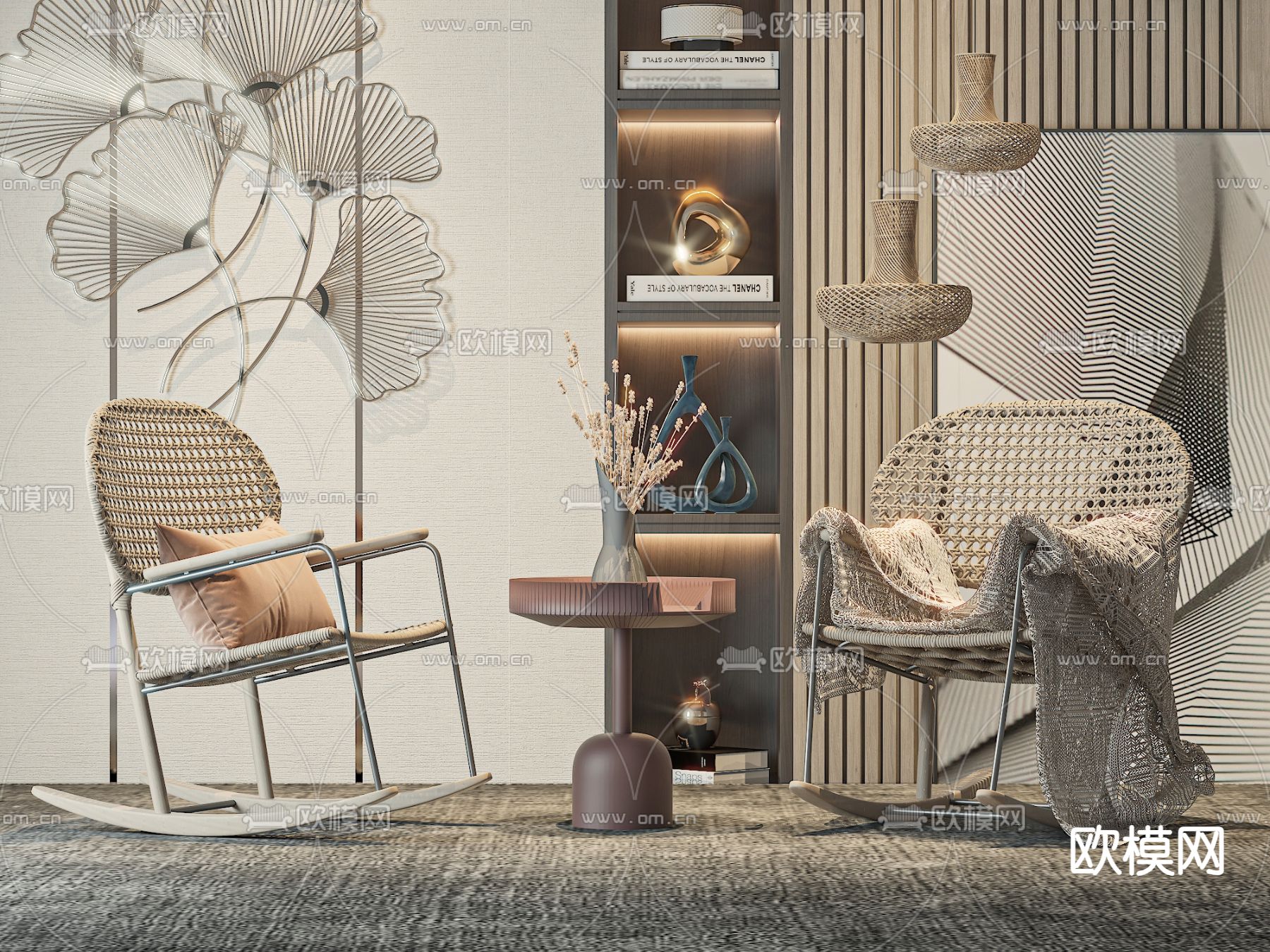 藤编户外椅 摇椅 阳台椅3d模型下载