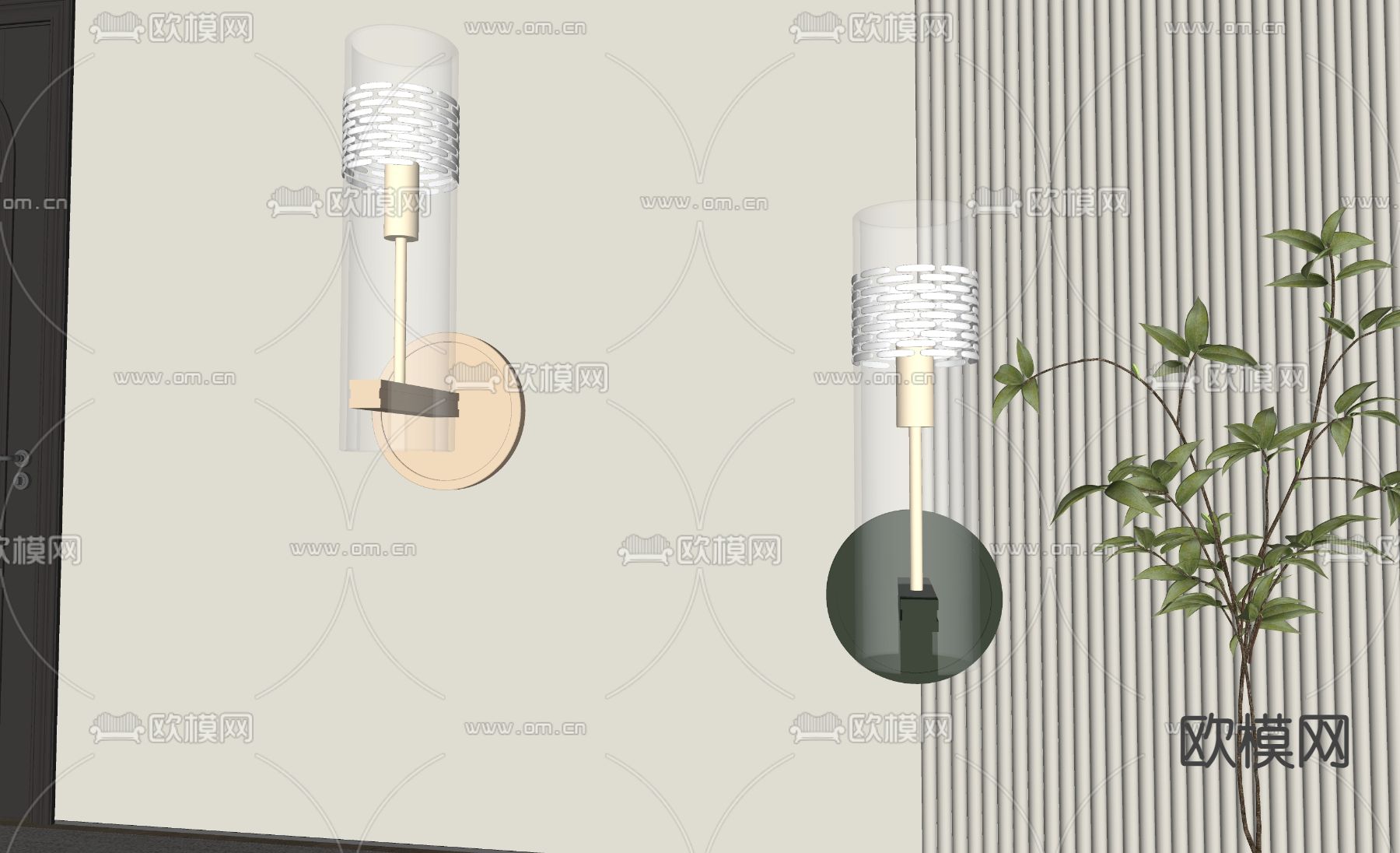 现代壁灯su模型下载（渲染图1）