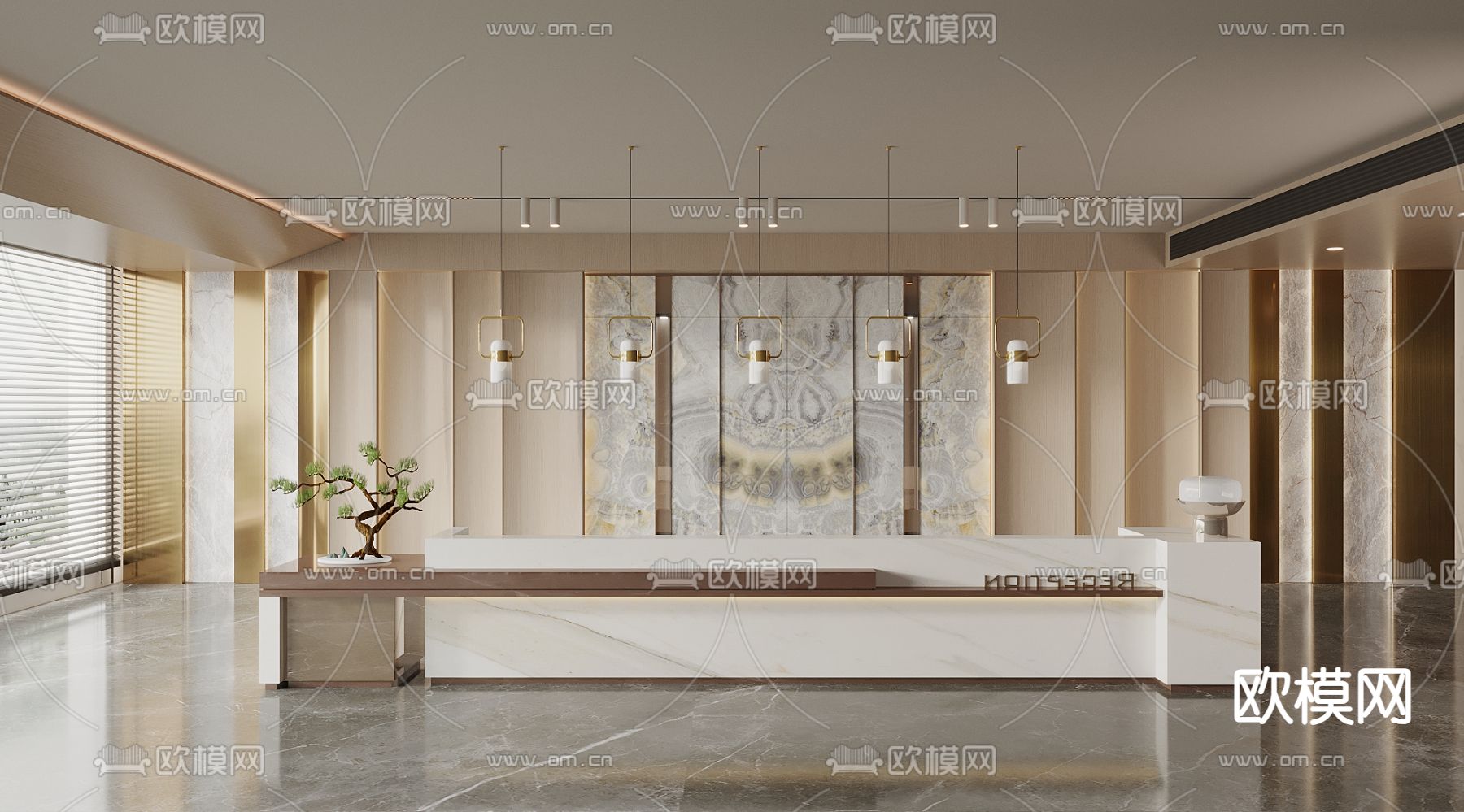 办公室前台 接待台 服务台3d模型下载