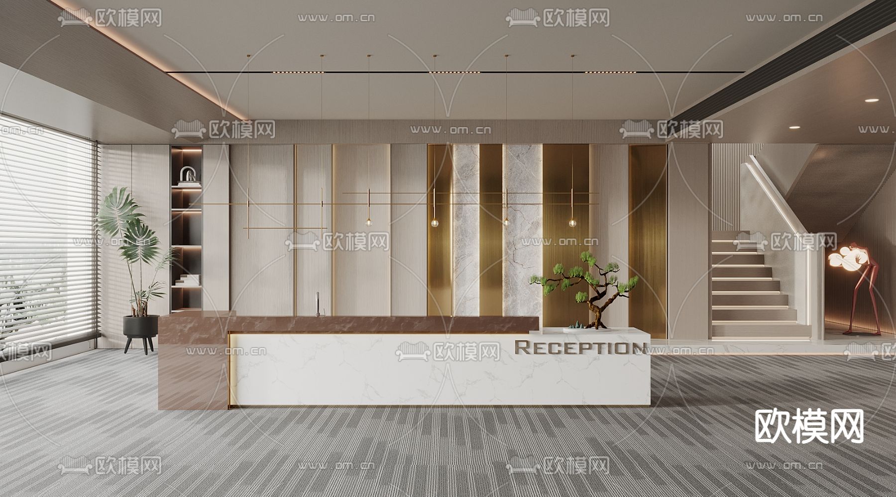 办公室前台 接待台 服务台3d模型下载