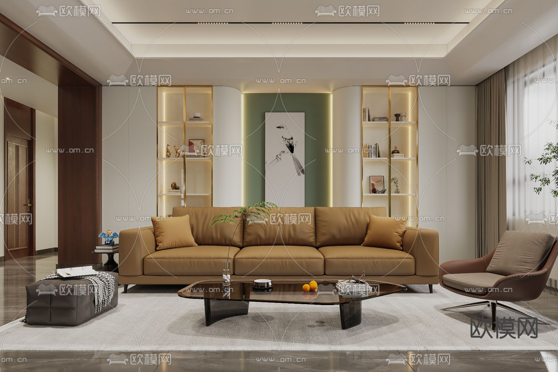 新中式休闲室 会客室3d模型下载（渲染图1）