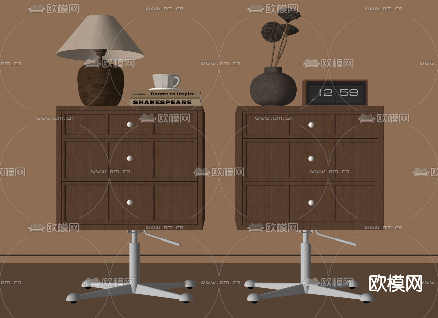 中古床头柜su模型下载（渲染图1）