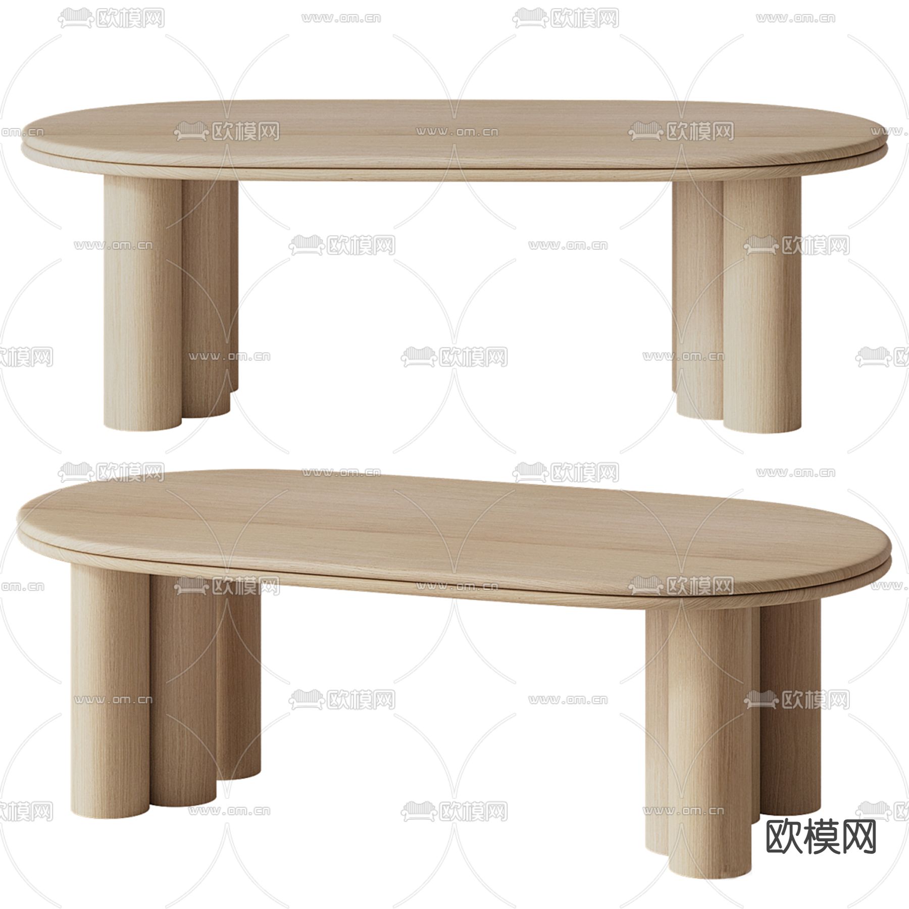 椭圆餐桌 原木餐桌3d模型下载