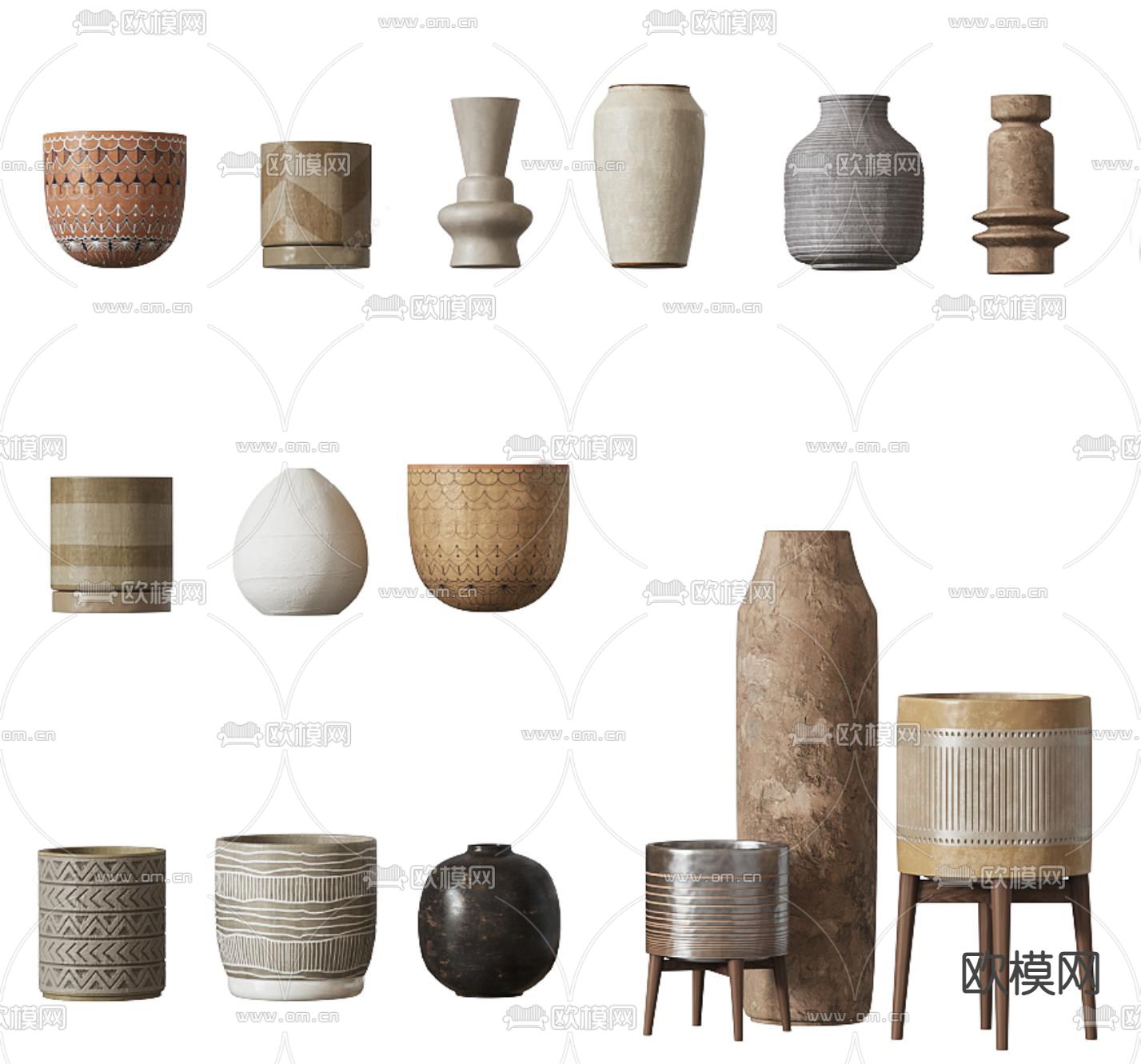 侘寂陶瓷 陶器 花瓶 器皿3d模型下载