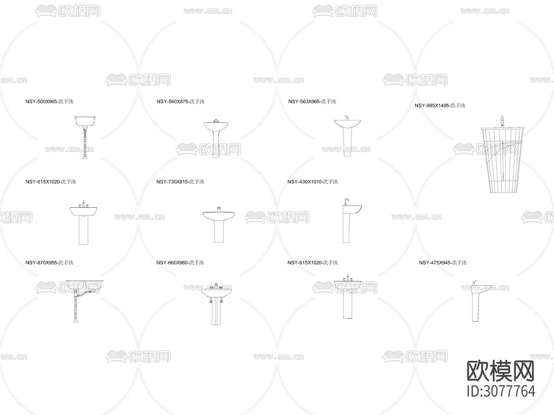 卫生洁具 卫浴用品 卫生间柱盆 洗手池 洗手盆cad图库下载