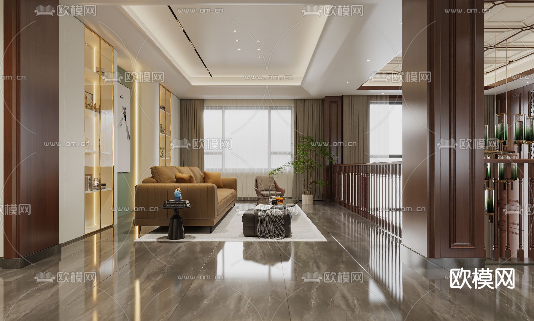 新中式休闲室 会客室3d模型下载（渲染图2）