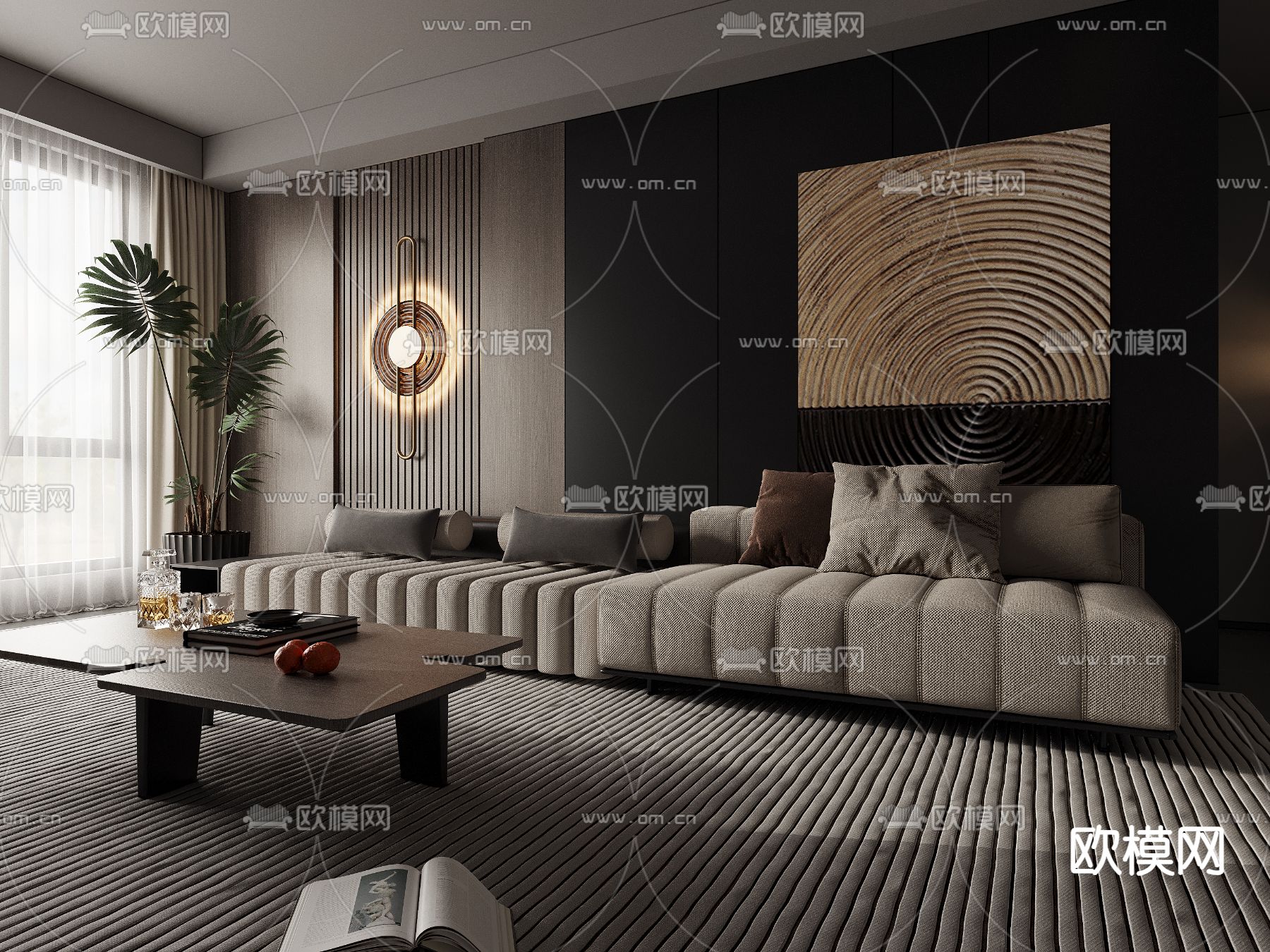 高级灰客厅3d模型下载（渲染图2）