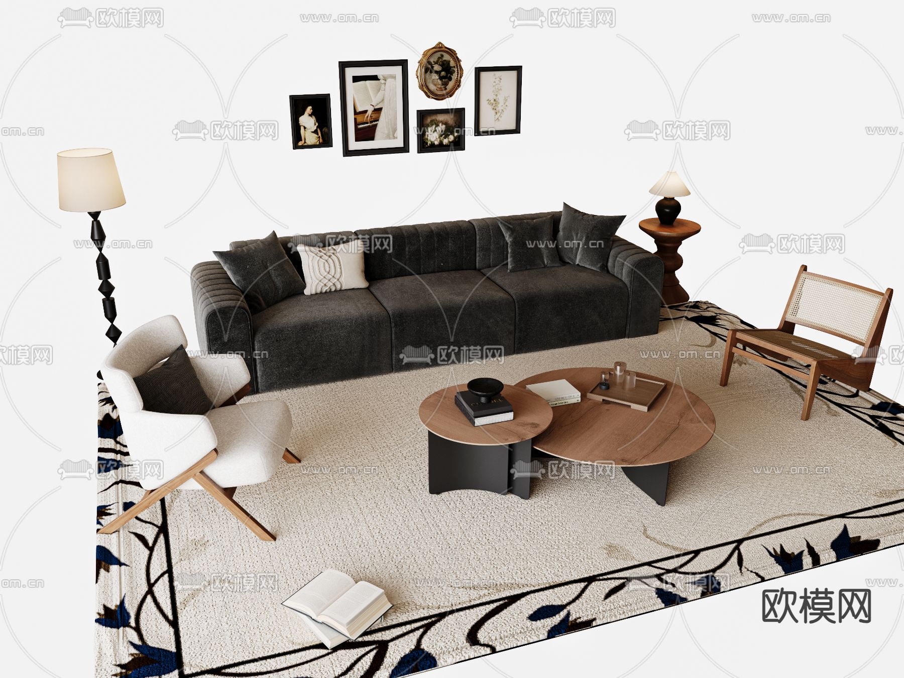 中古风组合沙发3d模型下载