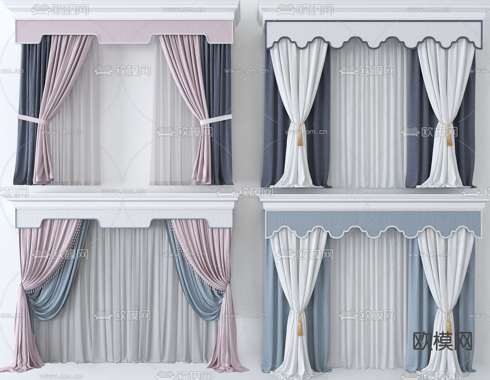 简欧窗帘 窗纱3d模型下载