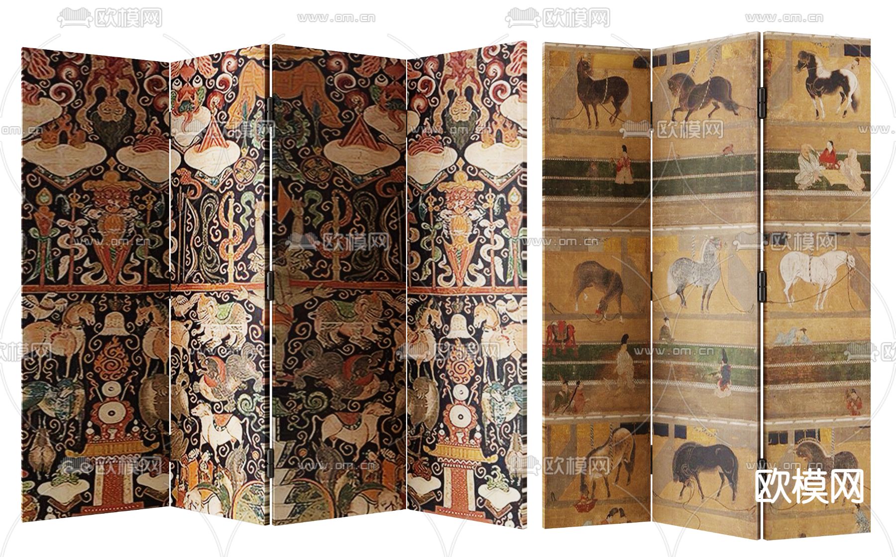 中古风屏风 壁画隔断3d模型下载