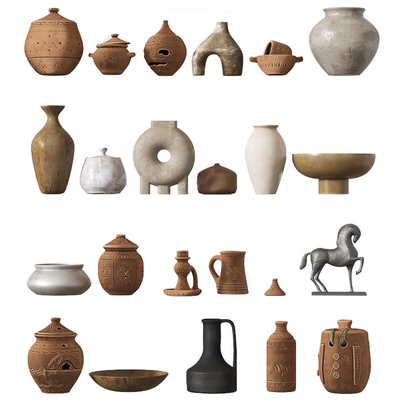  侘寂风陶瓷摆件su模型 