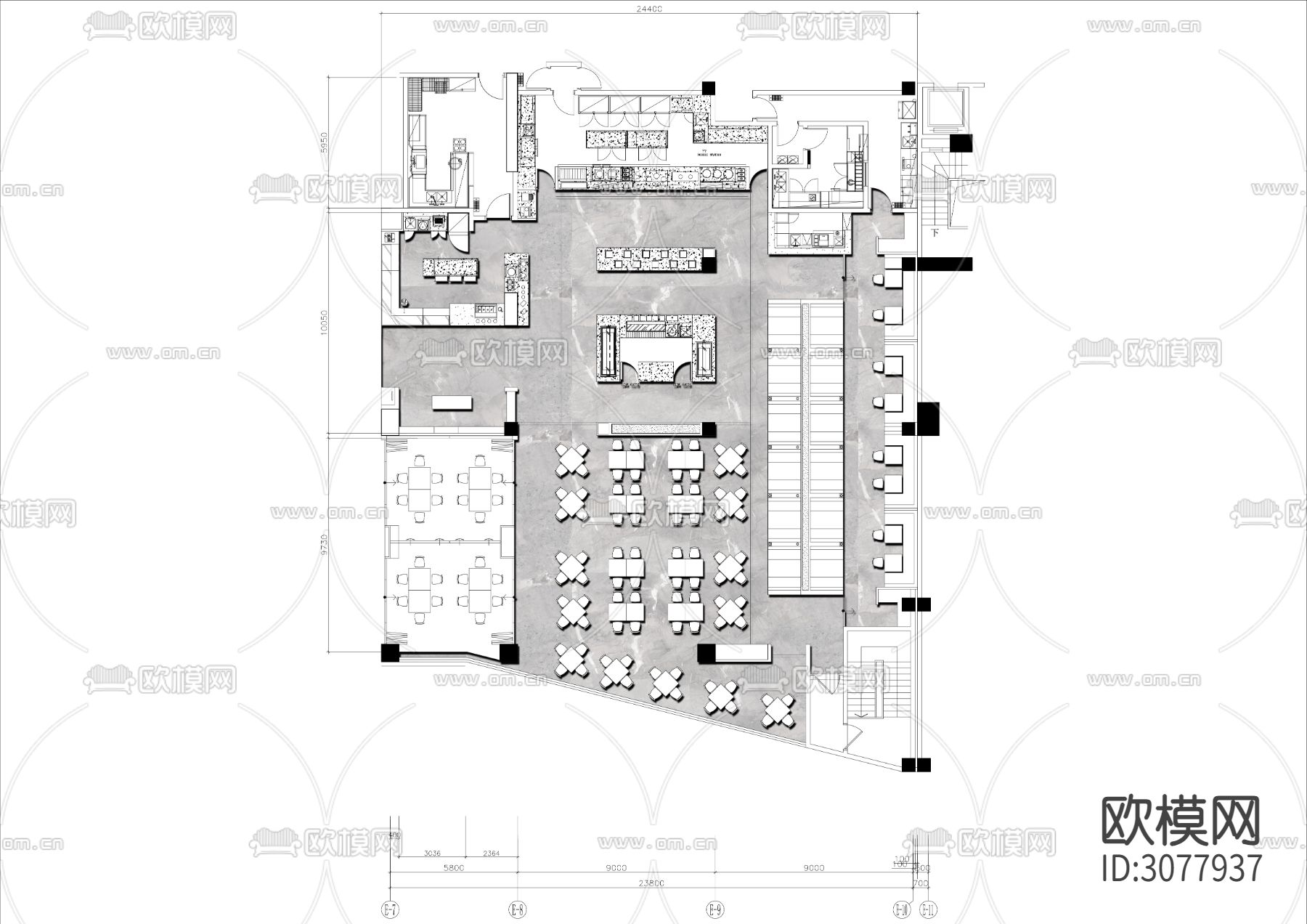 700㎡全日制餐厅cad平面图下载